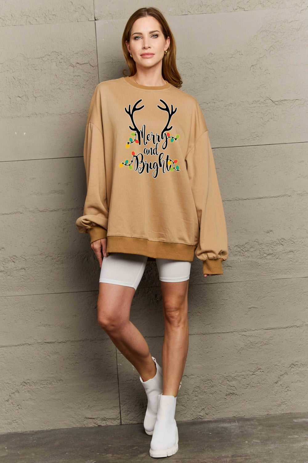 Simply Love Full Size MERRY AND BRIGHT Graphic Sweatshirt