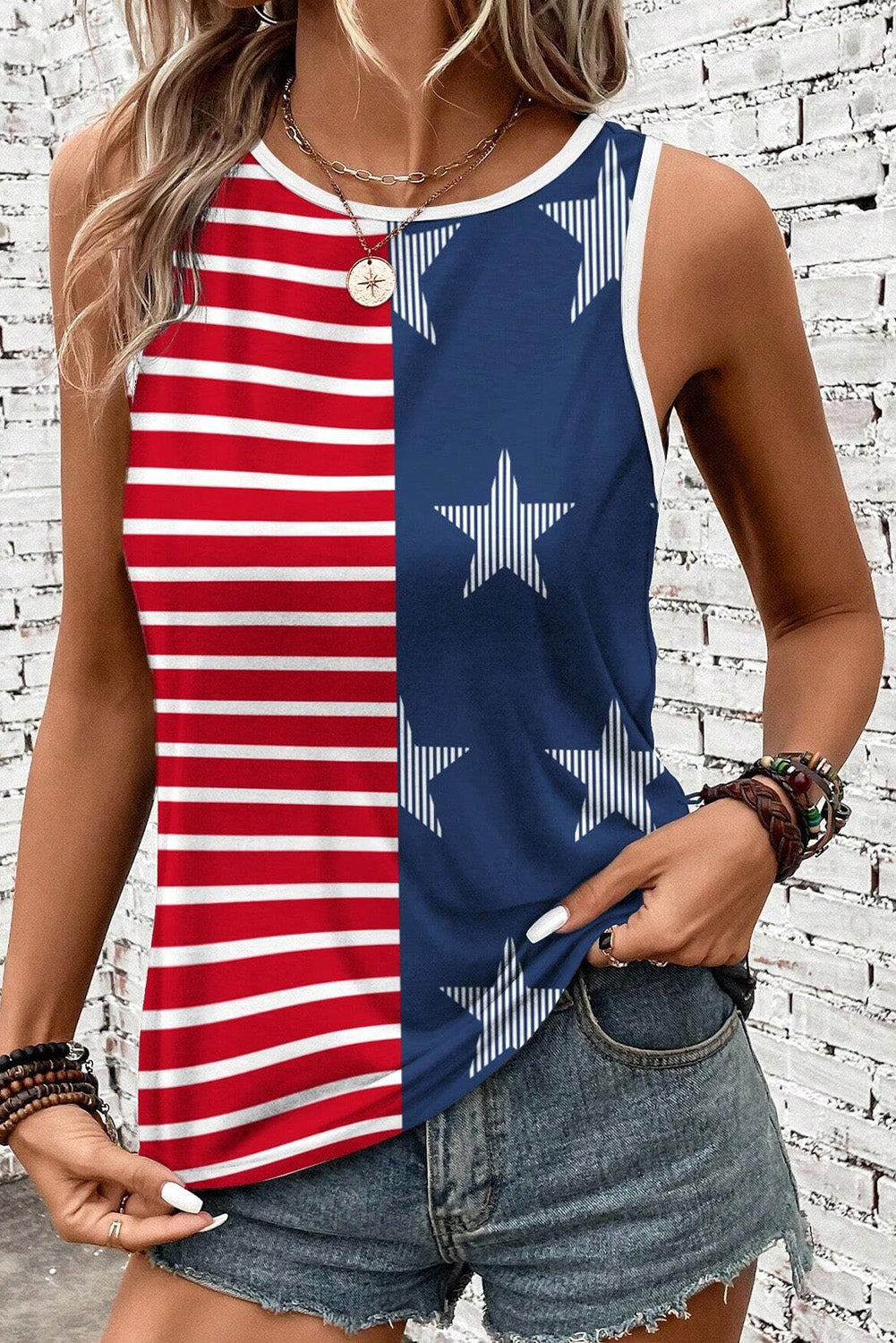 US Flag Round Neck Tank