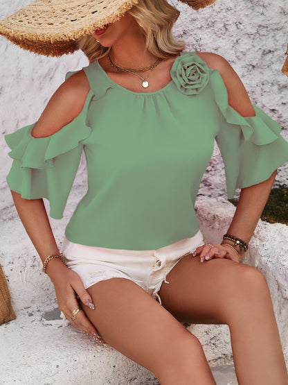 Honey Ruffled Round Neck Half Sleeve Blouse