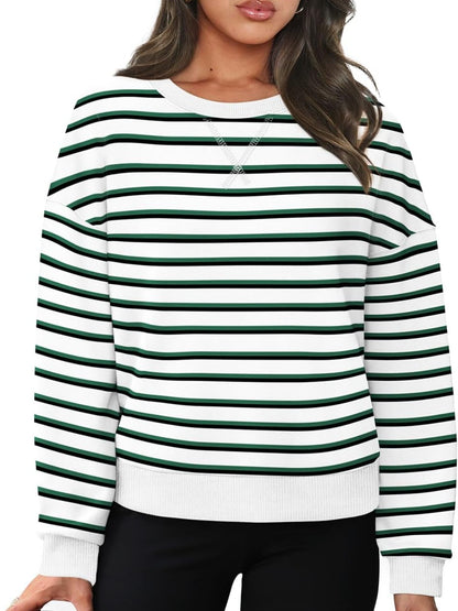 Lovelet Striped Round Neck Long Sleeve Sweatshirt