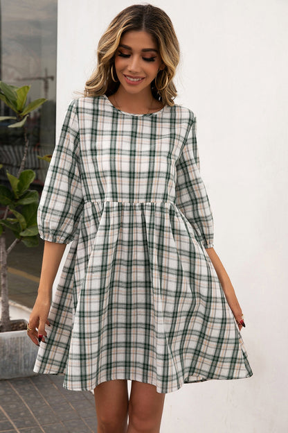 Ivy Lane Plaid Round Neck Mini Dress