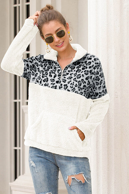 Ivy Lane Two-Tone Zip-Up Turtle Neck Dropped Shoulder Sweatshirt