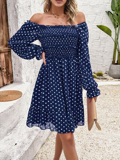 Devine Smocked Polka Dot Long Sleeve Dress