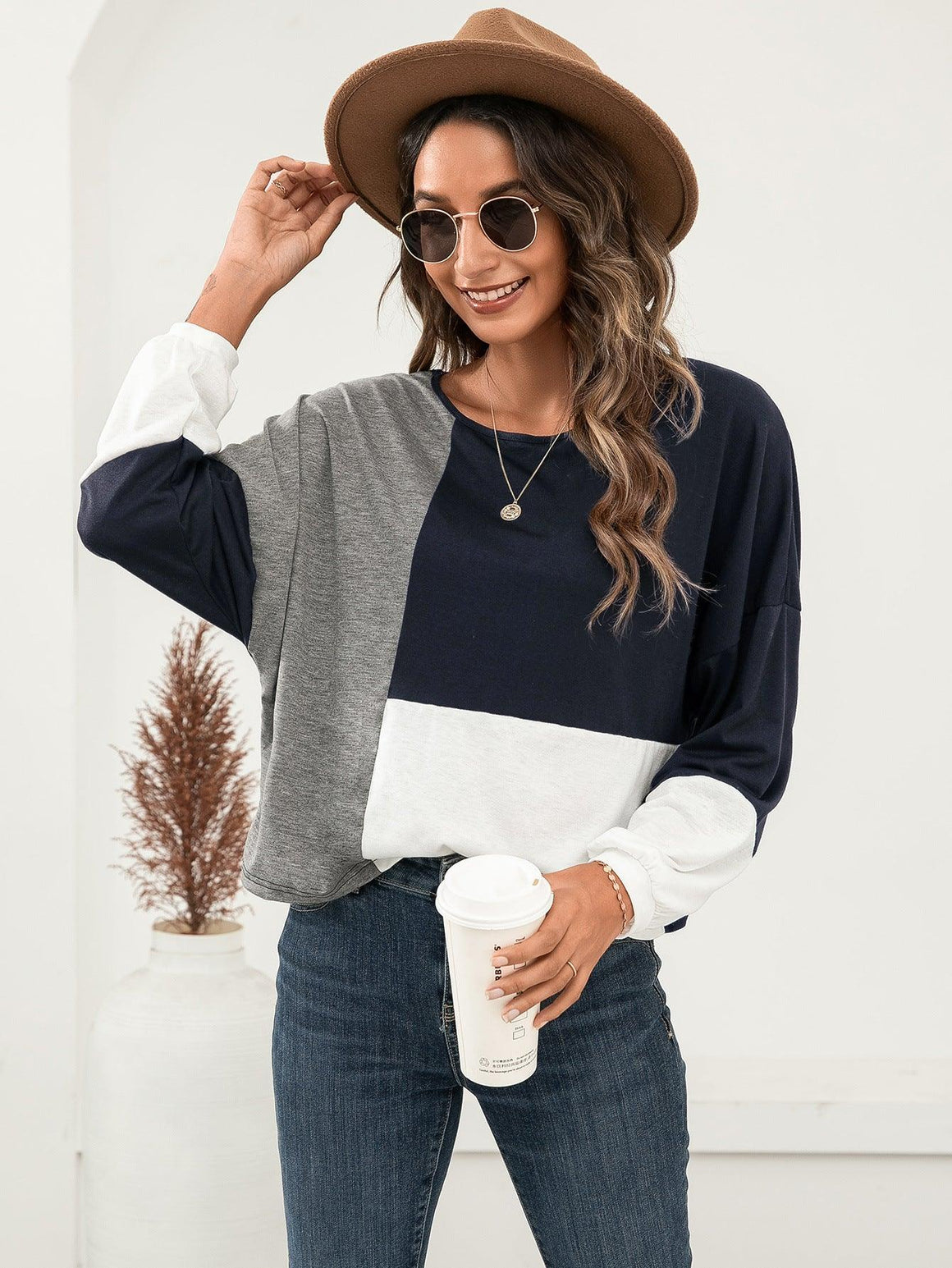 Ivy Lane Three-Tone Color Block Dropped Shoulder Long Sleeve Tee