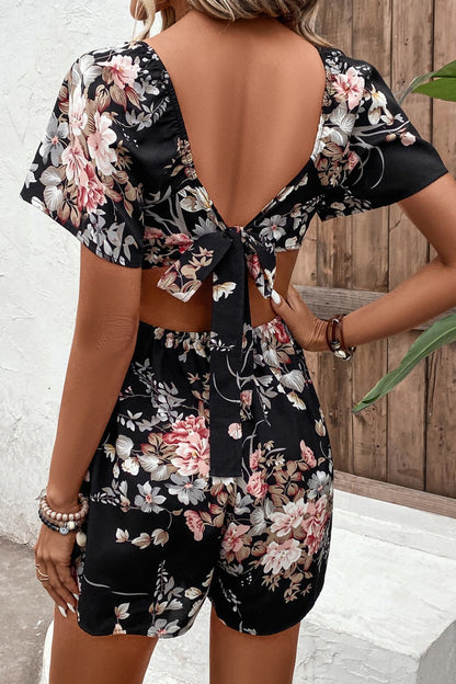 Honey Floral Cutout Tie Back Romper