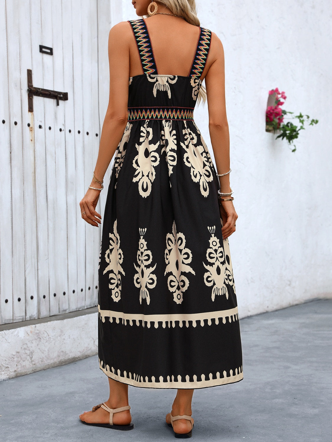 Honey Printed Surplice Sleeveless Midi Dress