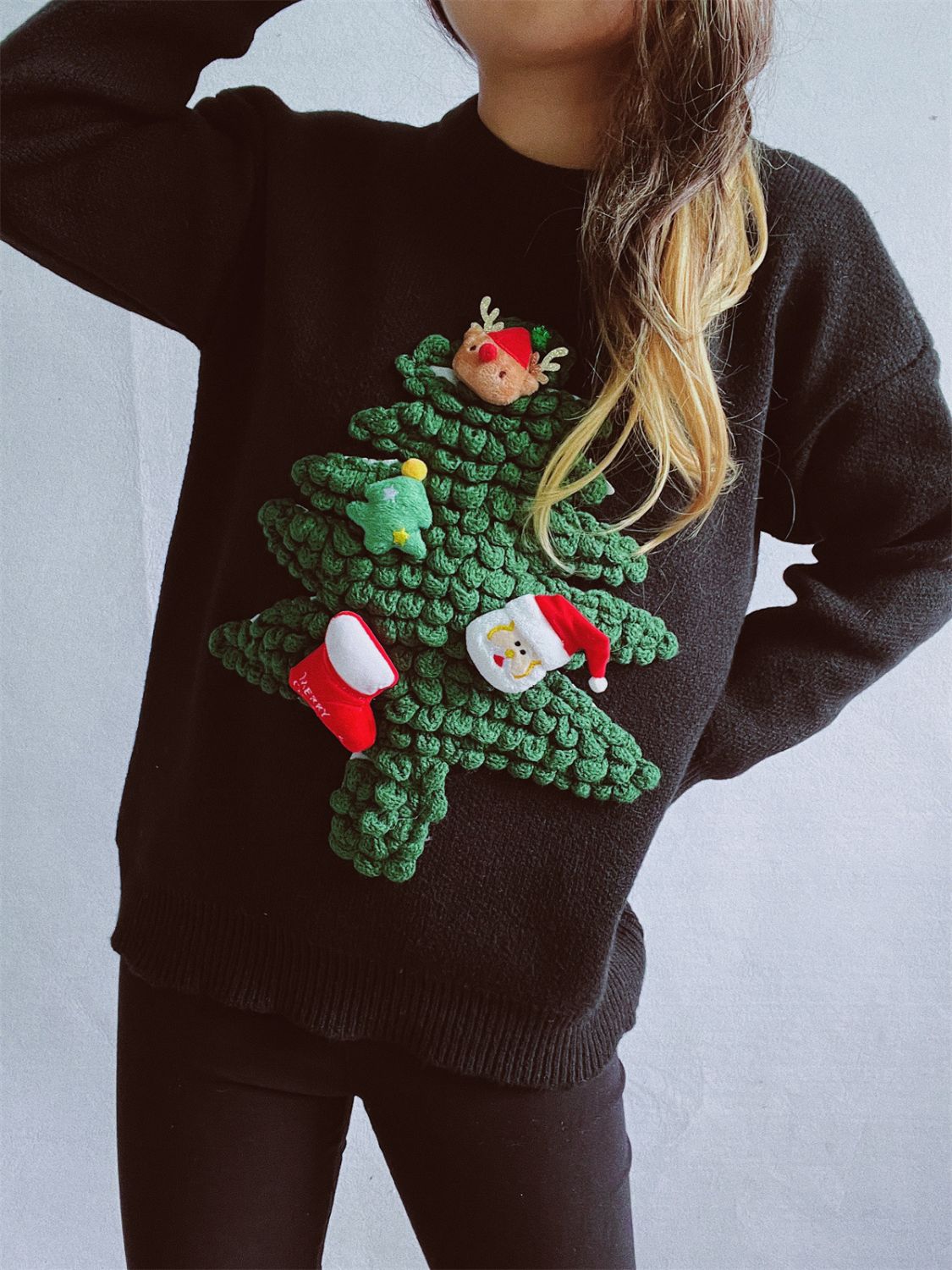 Christmas Tree Round Neck Long Sleeve Sweater