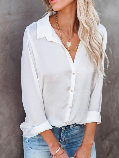 Button Down Collared Neck Long Sleeve Shirt