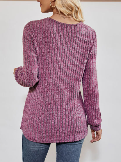 V-Neck Ribbed Long Sleeve Top