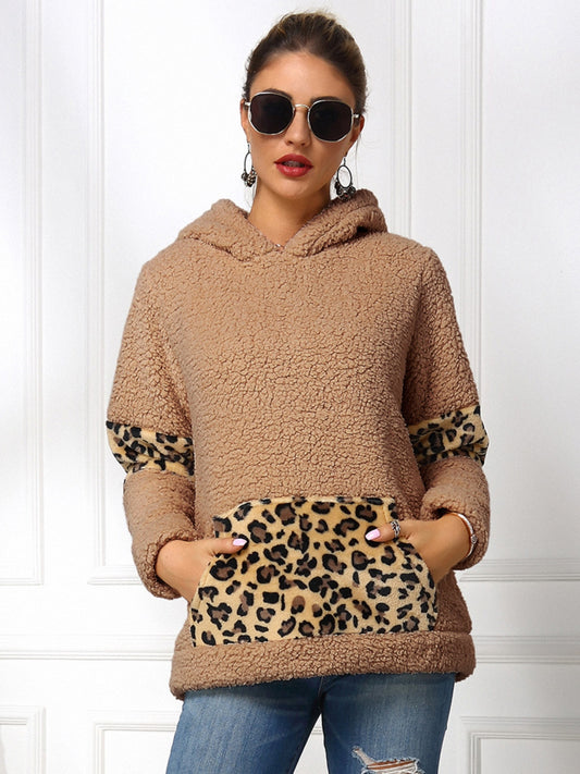 Ivy Lane Sherpa Leopard Long Sleeve Hoodie