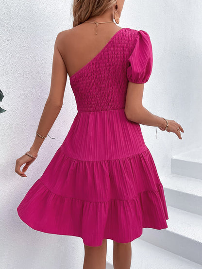 Honey One-Shoulder Smocked Tiered Dress