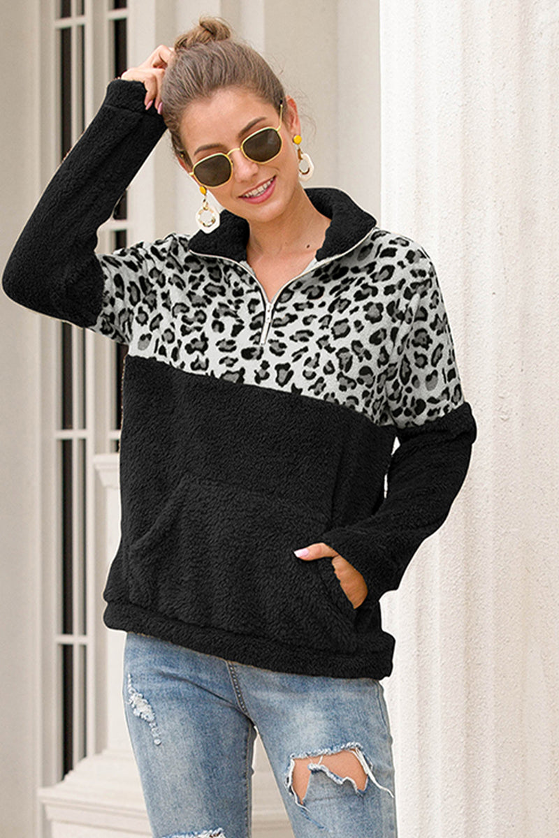 Ivy Lane Two-Tone Zip-Up Turtle Neck Dropped Shoulder Sweatshirt