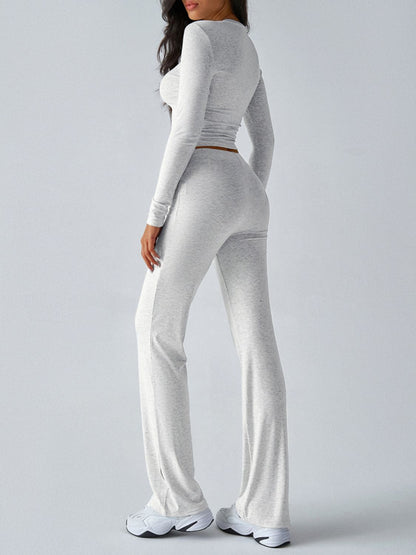 Devine Round Neck Long Sleeve Top and Drawstring Pants Set