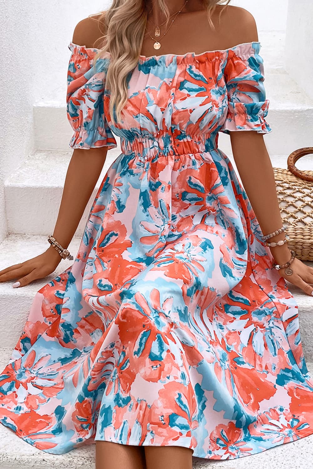 Honey Floral Frill Trim Square Neck Dress