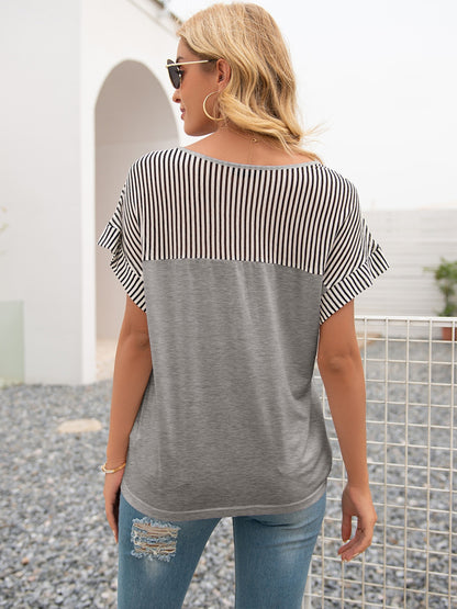 Ivy Lane Striped V-Neck Short Sleeve T-Shirt