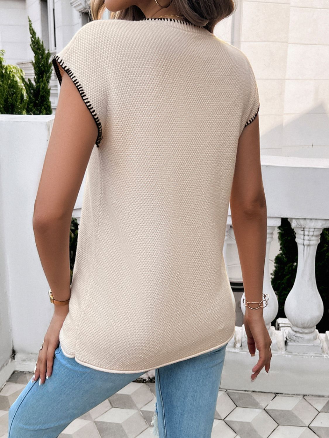 Devine Round Neck Cap Sleeve Knit Top