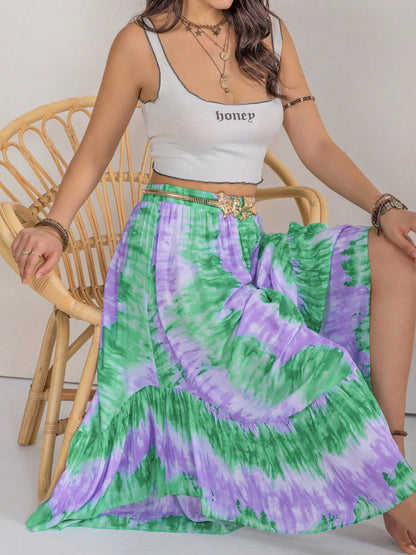 Tie-Dye Ruffle Hem Skirt