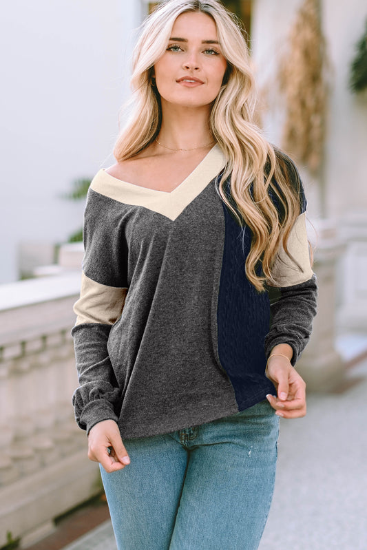 V Neck Color Block Top