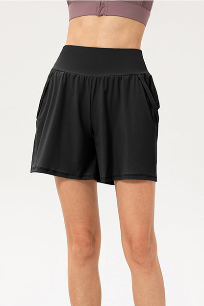 Pocketed Elastic Waist Active Shorts