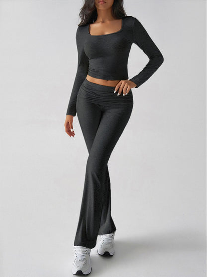 Devine Square Neck Long Sleeve Top and Pants Set