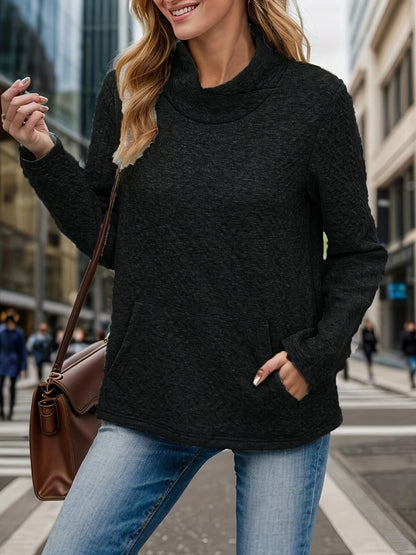 Pocketed Turtleneck Long Sleeve Sweatshirt