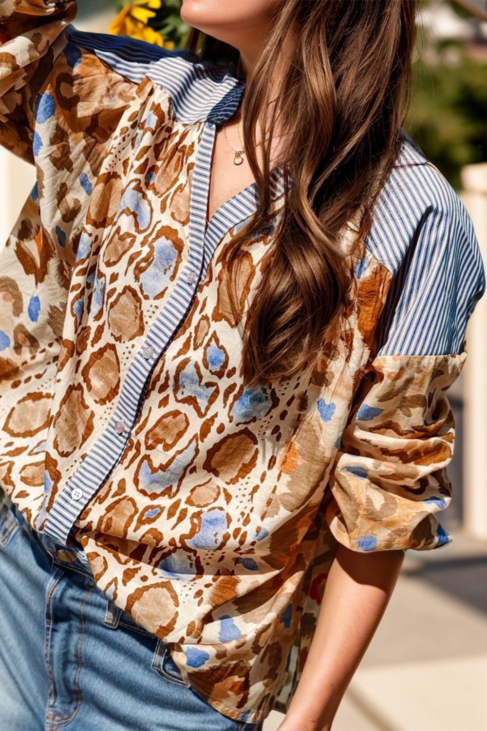 Printed Notched Long Sleeve Shirt