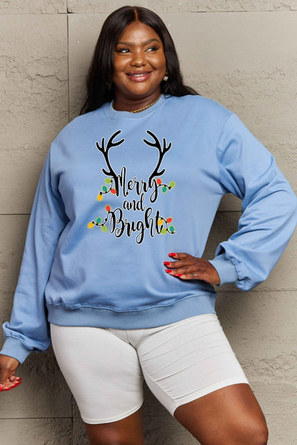 Simply Love Full Size MERRY AND BRIGHT Graphic Sweatshirt