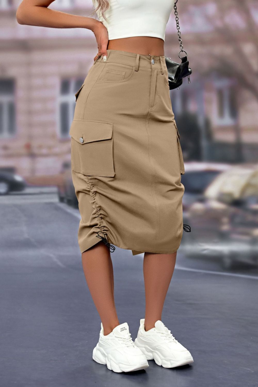 Mandy Drawstring Slit Skirt with Pockets