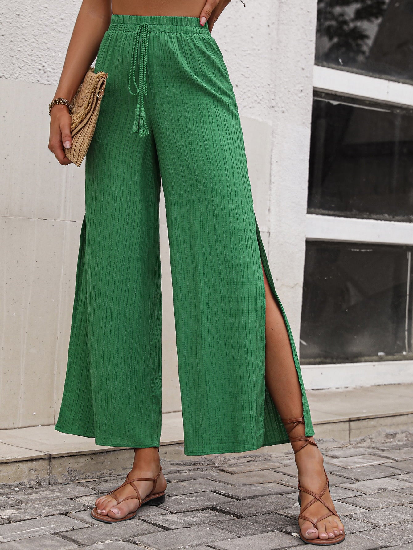 Honey High Waist Slit Wide Leg Pants