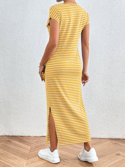 Honey Tied Striped Round Neck Short Sleeve Tee Dress