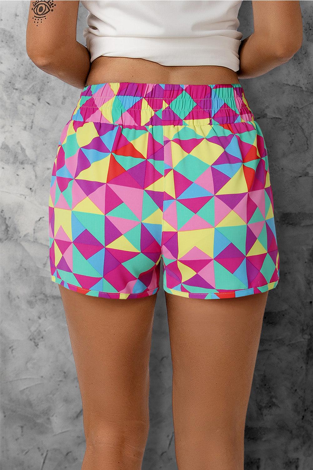 Color Block Elastic Waist Shorts