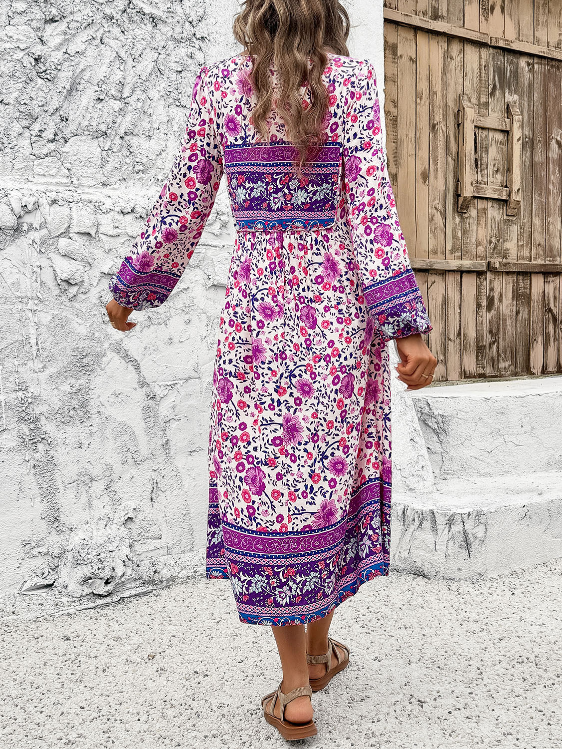 Devine Tassel Tied Printed Long Sleeve Dress