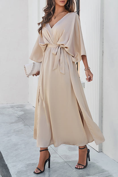 Devine Slit Tied V-Neck Three-Quarter Sleeve Dress