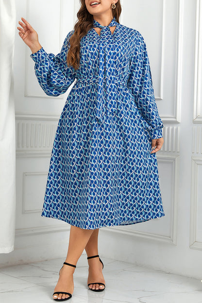 Honey Plus Size Printed Tie Neck Midi Dress