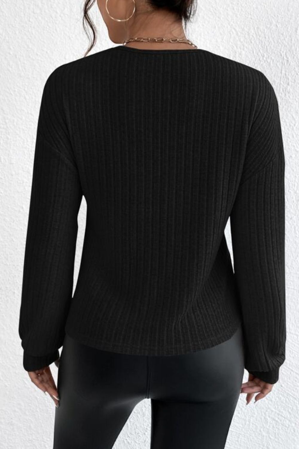 Surplice Dropped Shoulder Long Sleeve T-Shirt