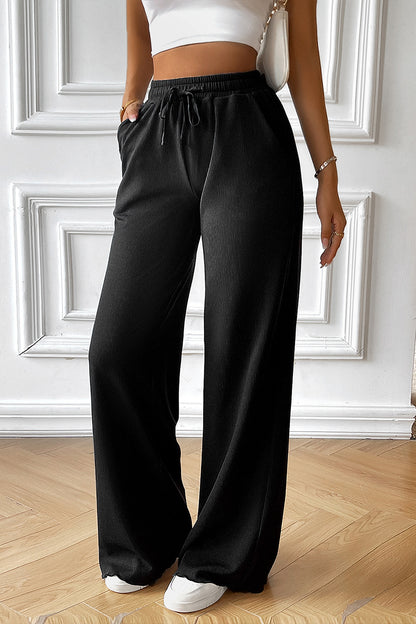 Devine Drawstring Wide Leg Pants with Pocketed