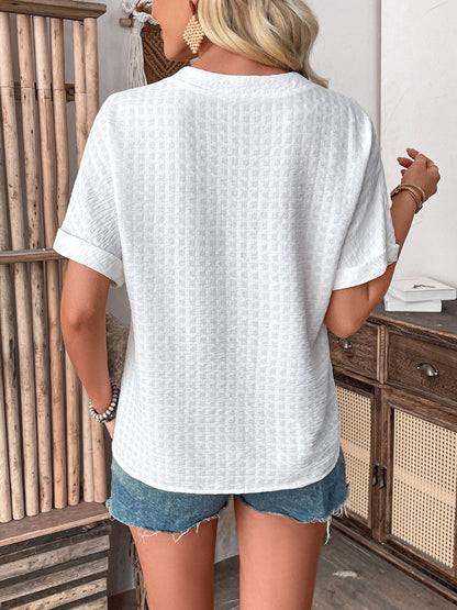 Honey Buttoned Notched Short Sleeve Blouse