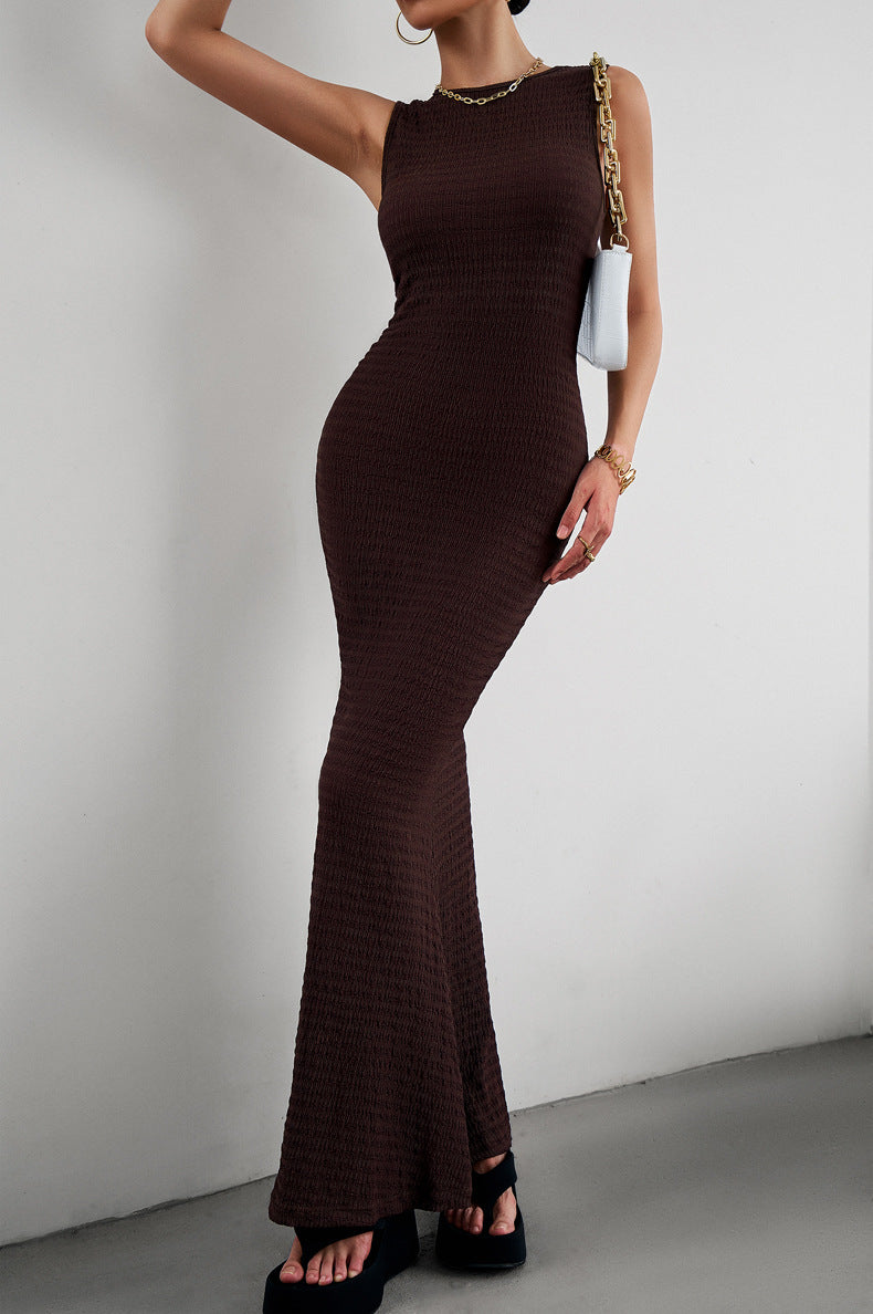 Devine Round Neck Sleeveless Maxi Fishtail Dress