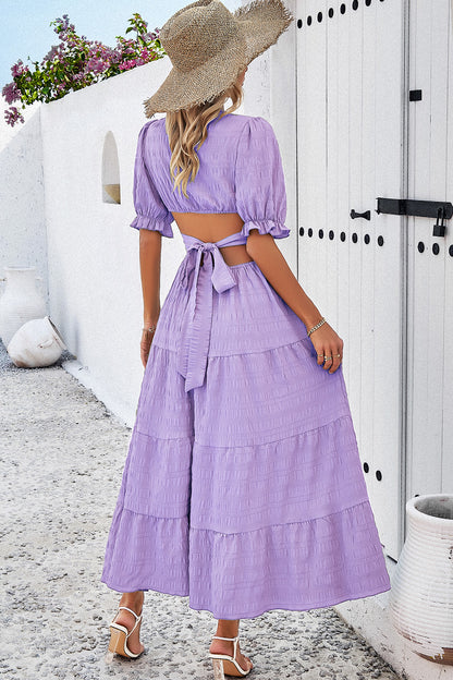 Devine Tie Back Short Sleeve Tiered Dress