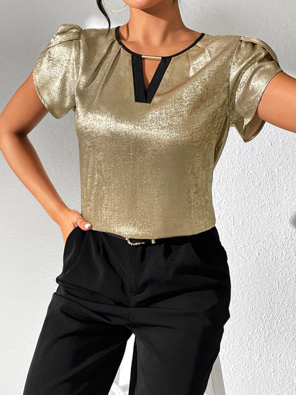 Honey Cutout Round Neck Short Sleeve Blouse