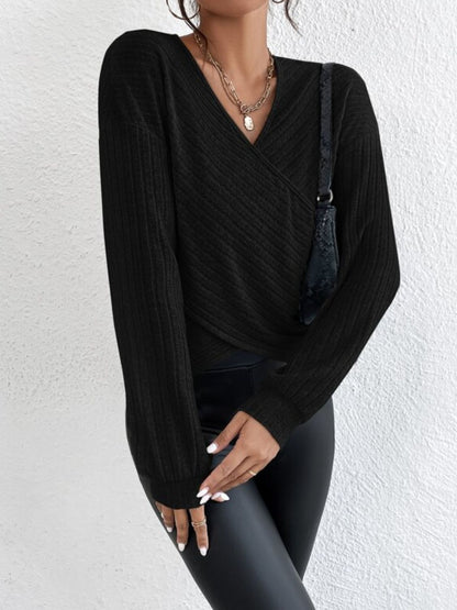 Surplice Dropped Shoulder Long Sleeve T-Shirt