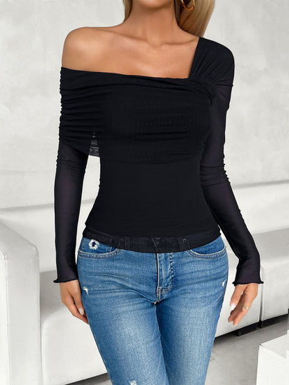 Devine Ruched Asymmetrical Long Sleeve T-Shirt