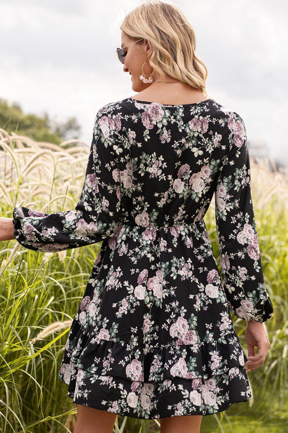 Ivy Lane Floral Lace Trim Long Sleeve Dress