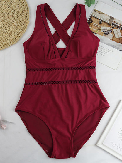 Crisscross Plunge Wide Strap One-Piece Swimwear