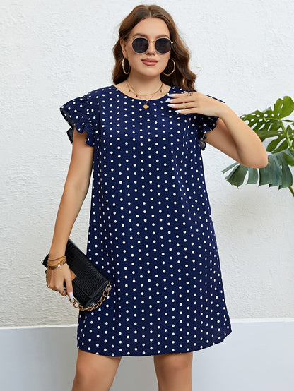 Honey Plus Size Polka Dot Round Neck Dress