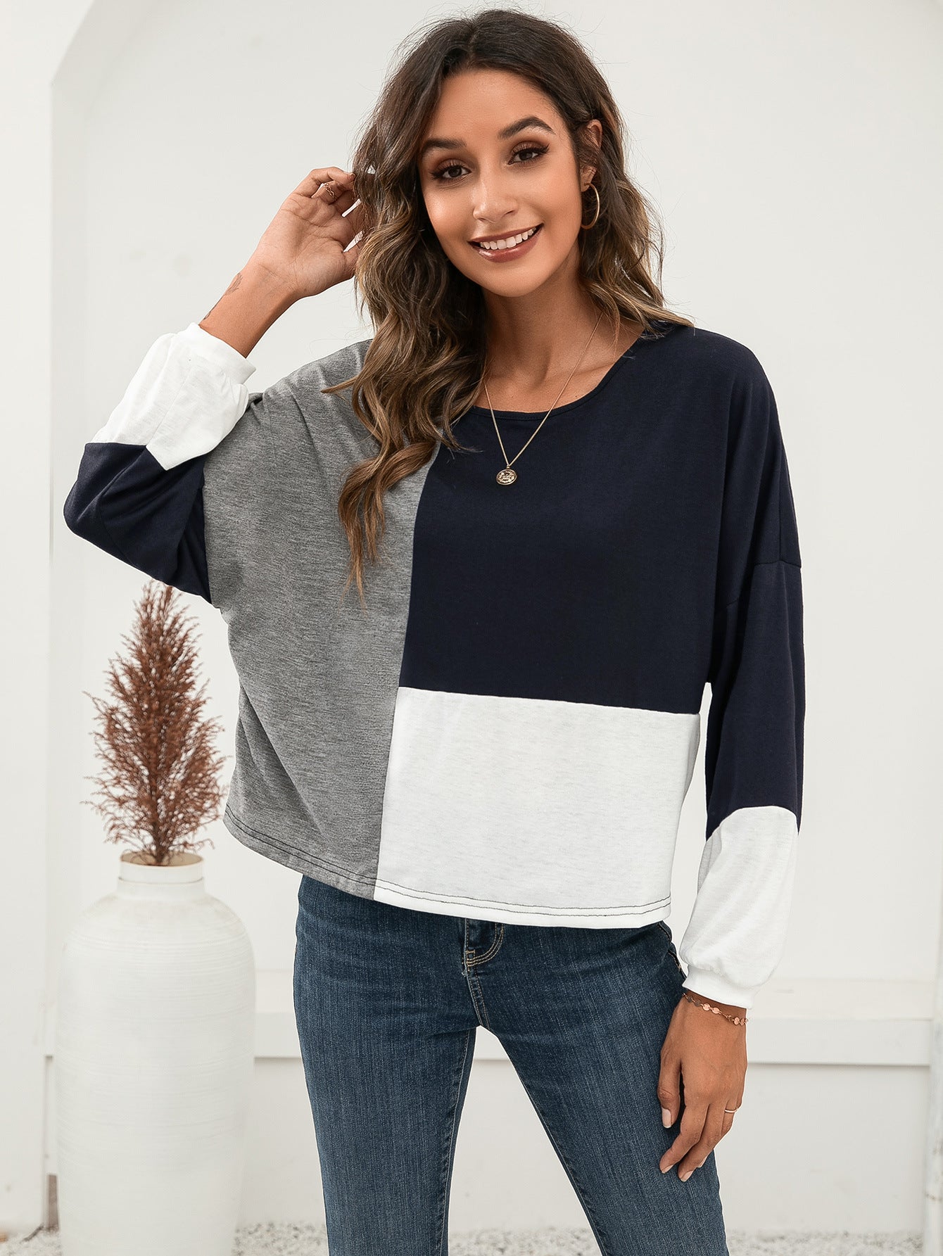 Ivy Lane Three-Tone Color Block Dropped Shoulder Long Sleeve Tee