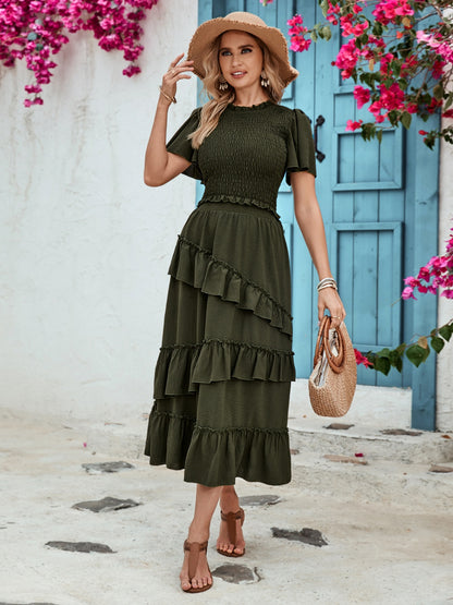 Honey Ruffled Elastic Waist Midi Skirt