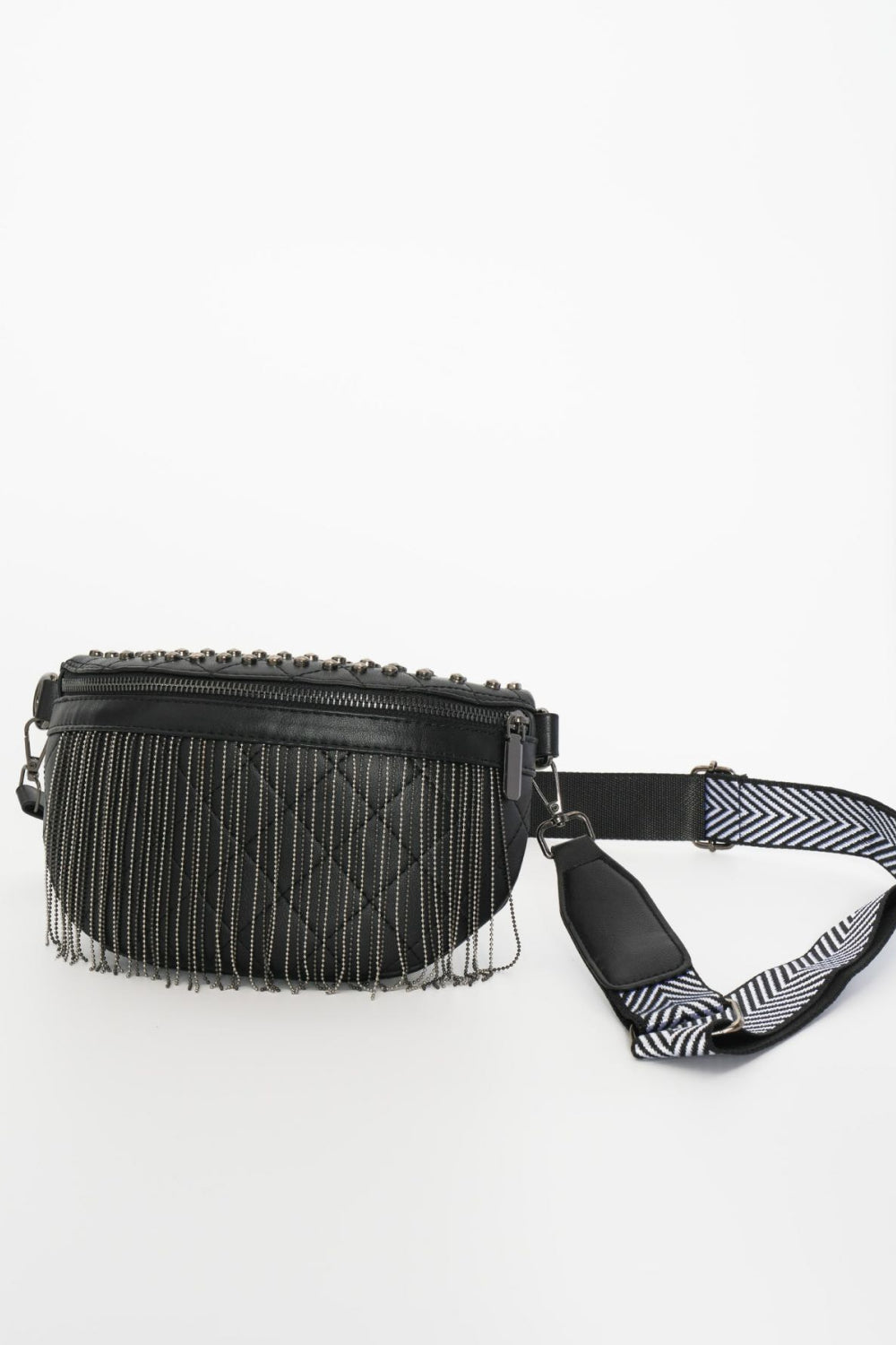 PU Leather Studded Sling Bag with Fringes