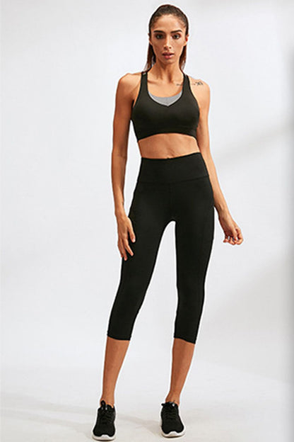 Slim Fit Wide Waistband Active Leggings with Pockets