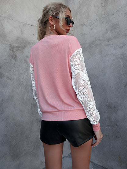 Ivy Lane Lace Detail Round Neck Dropped Shoulder T-Shirt